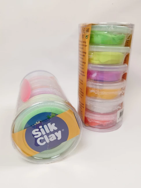 masa plastyczna-Silk-Clay-6-kolorów-neonowy-zielony-neonowy-żółty-fioletowy-żółty biały-pomarańczowy.jpg