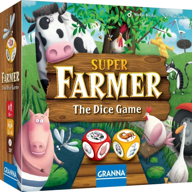 front-kolorowego-pudełka-gry-rodzinnej-superfarmer-the-dice-game-z-ilustracją-krowy-kury-świni-i-dwoma-kostkami-do-gry.png