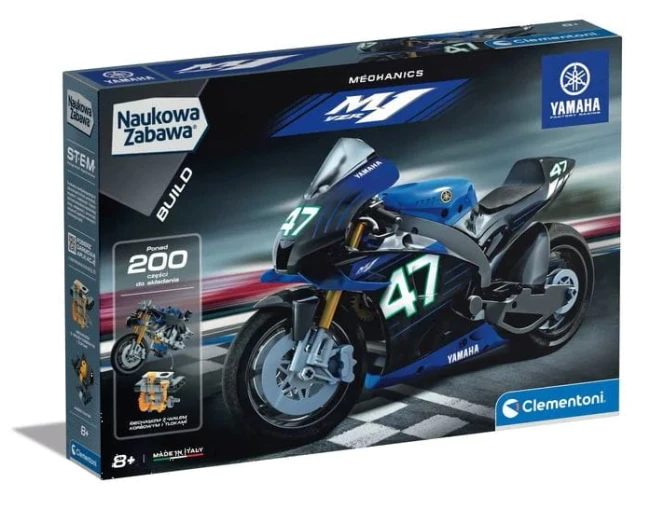 przód-pudełka-zestawu-do-składania-Clementoni-Yamaha-m1-Laboratorium-Mechaniki-przeważają-czerń-biel-niebieski.png