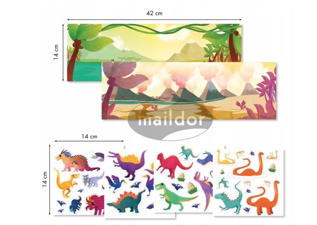 2-plansze-i-wielorazowe-naklejki-dinozaury-marki-maildor-w-kolorach-bieli-różu-żółci-fioletu-i-zieleni.png