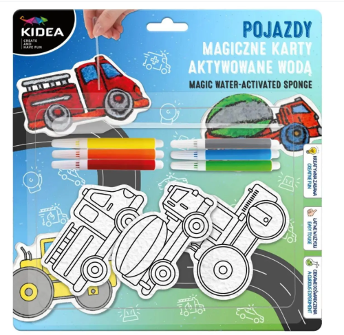 Kolorowe-opakowanie-zestawu-kreatywneg-kidea-pojazdy-magiczne-karty-aktywowane-wodą-z-pipetą-kartami-wozu-strażackiego-traktora-betoniarki-i-flamastrami.png