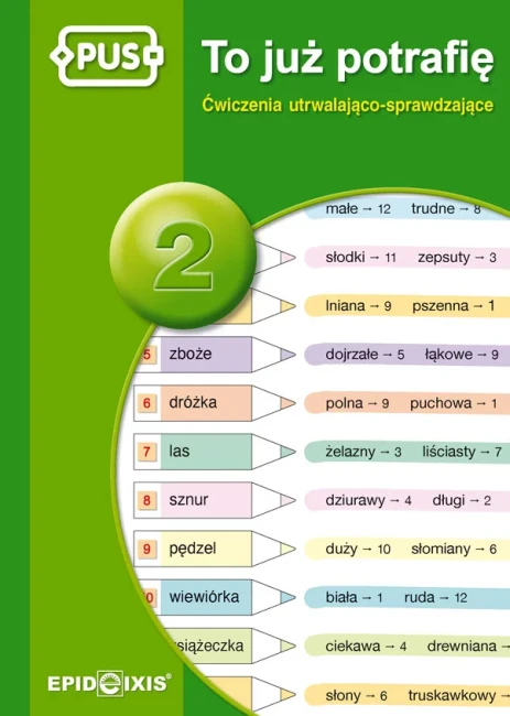 zielona-okładka-książeczki-z-serii-PUS-To-już-potrafię-2-z-ilustracjami-kredek-w-i-obok-nich-są-słowa.png